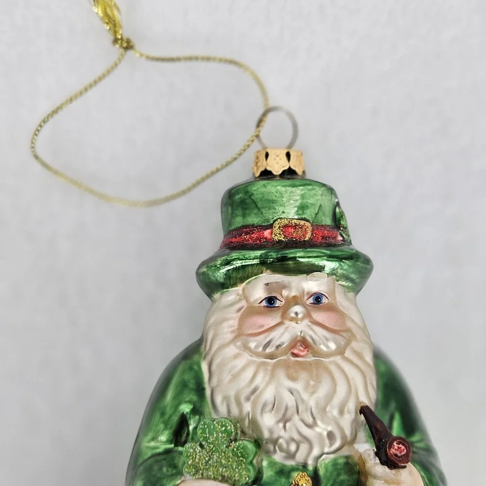 Blown Glass Leprechaun Santa St Patrick's Day Christmas Ornament‎ 6 In High